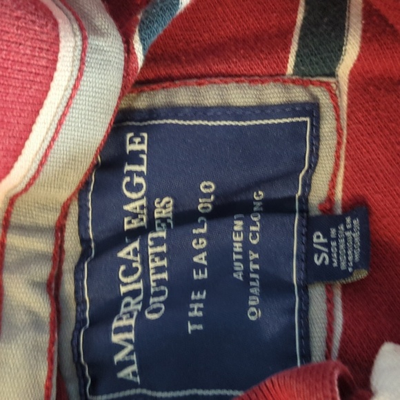 AEO Red Navy Striped Eagle Polo - Picture 3 of 4